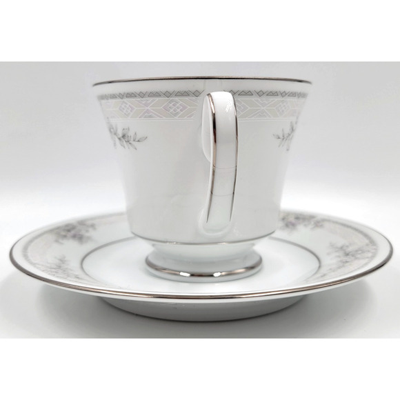 2 Noritake Sweet Leilani 3482 Cup & Saucer Set Gray Pink Roses Platinum Trim - Picture 9 of 15